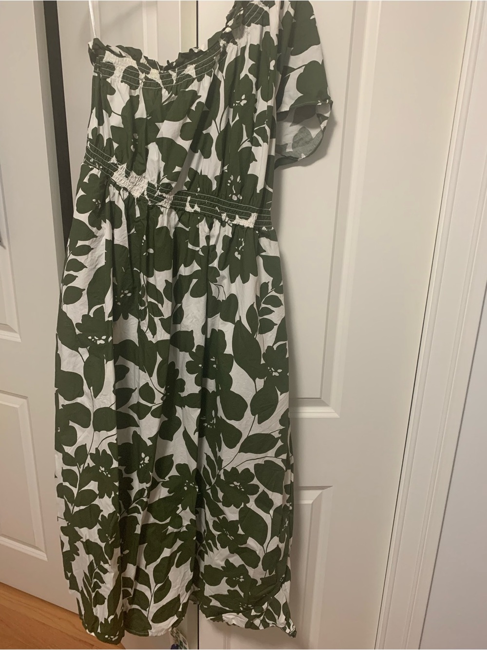 J. Crew one shoulder  Green and White Floral Midi Dress w/ pockets